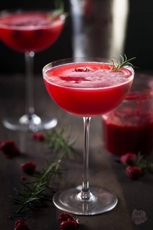 Rosemary raspberry vodka fizz - so flavorful and gorgeous, perfect for a winter kick! // 40 Aprons