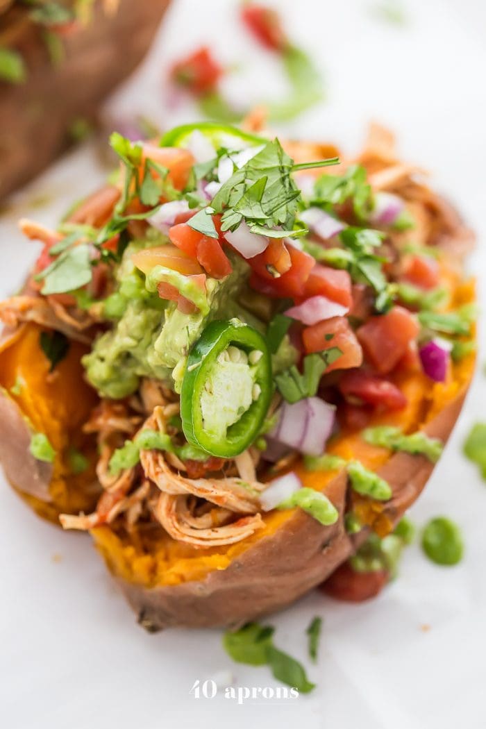 Instant Pot Mexican stuffed sweet potatoes with chicken. 