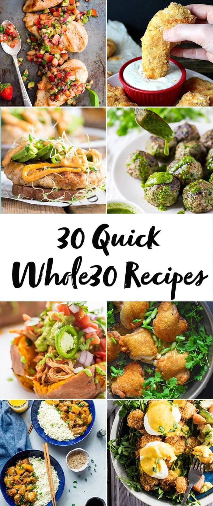 These 30 quick Whole30 recipes are full of flavor but low on time spent in the kitchen! Some of my favorite Whole30 dinner recipes, you'll love each of these for their simplicity and deliciousness. Yep, these quick Whole30 recipes might just save your round...