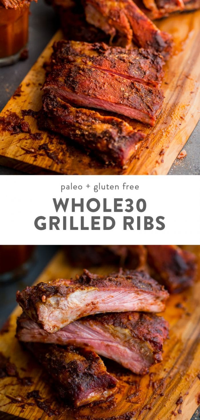 Grilled whole30 ribs with whole30 BBQ sauce.