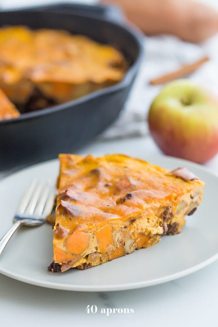 This Whole30 pumpkin breakfast bake is an autumn dream! With sweet potatoes, apples, pumpkin, pumpkin spice, walnuts, vanilla bean, and plenty of eggs for protein, you'll fall head over heels in love with this Whole30 breakfast bake. Pretty sure this Whole30 pumpkin breakfast bake could save a soul or two on a round, and it might just become your favorite Whole30 breakfast bake altogether!
