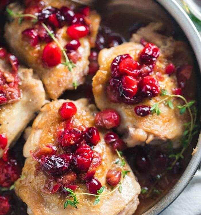 This Whole30 cranberry chicken is a simple but flavorful Whole30 dinner recipe that you'll love in the fall and winter! With just a few recipes, this Whole30 cranberry chicken is so good when you need a fruity flavor but want to keep it quick and easy. Bound to become a favorite Whole30 dinner recipe!