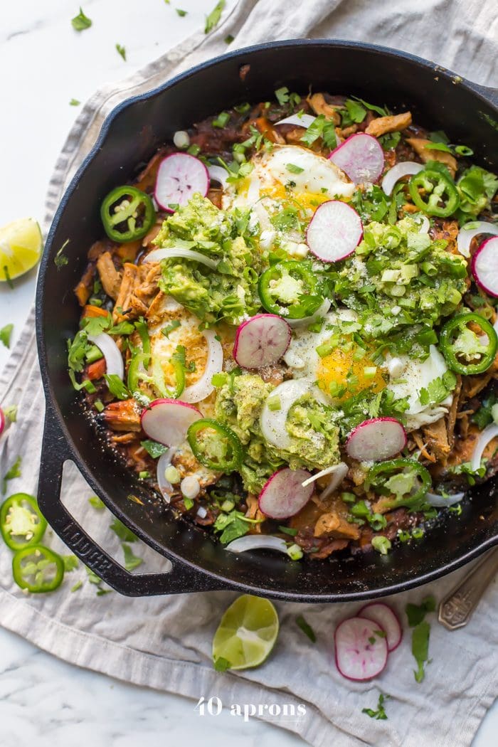 Whole30 chilaquiles with carnitas and sweet potatoes (Whole30 Mexican recipes)