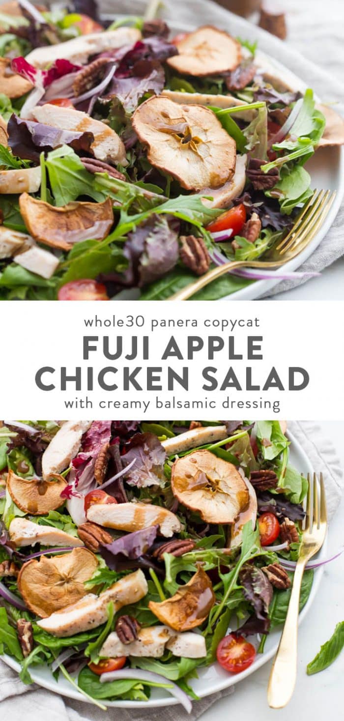 Whole30 Panera Fuji apple salad on plate with balsamic dressing