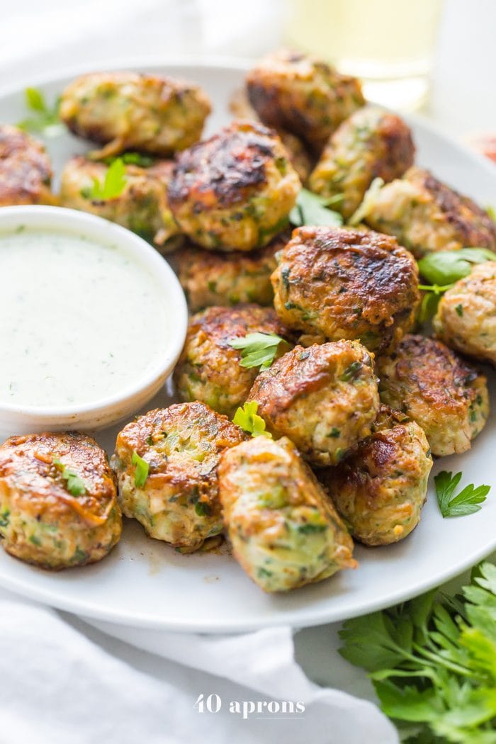Whole30 chicken bacon ranch poppers with Whole30 dump ranch dressing