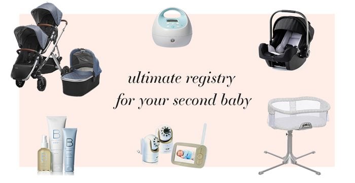 Ultimate baby registry for second baby collage with various baby registry items