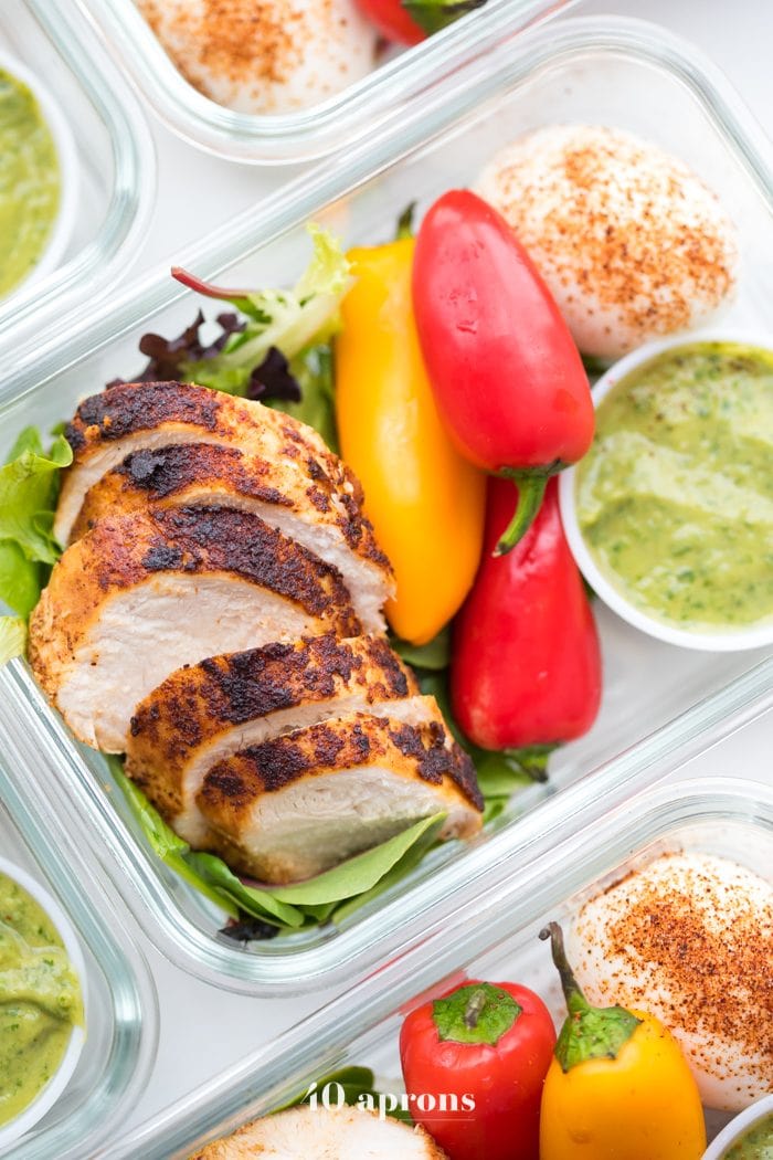 Container of healthy Mexican chicken meal prep