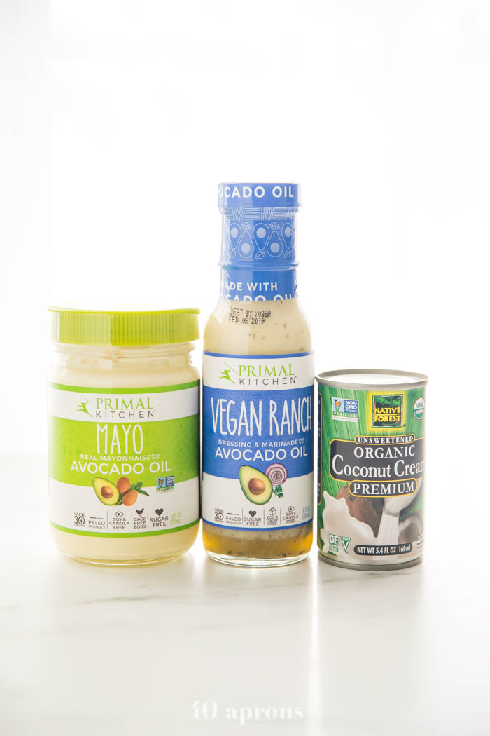 Whole30 mayonnaise, Whole30 ranch dressing, and coconut cream from Thrive Market