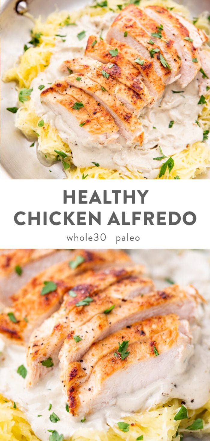 Healthy Chicken Alfredo (Whole30, Paleo, Dairy Free) Pinterest image