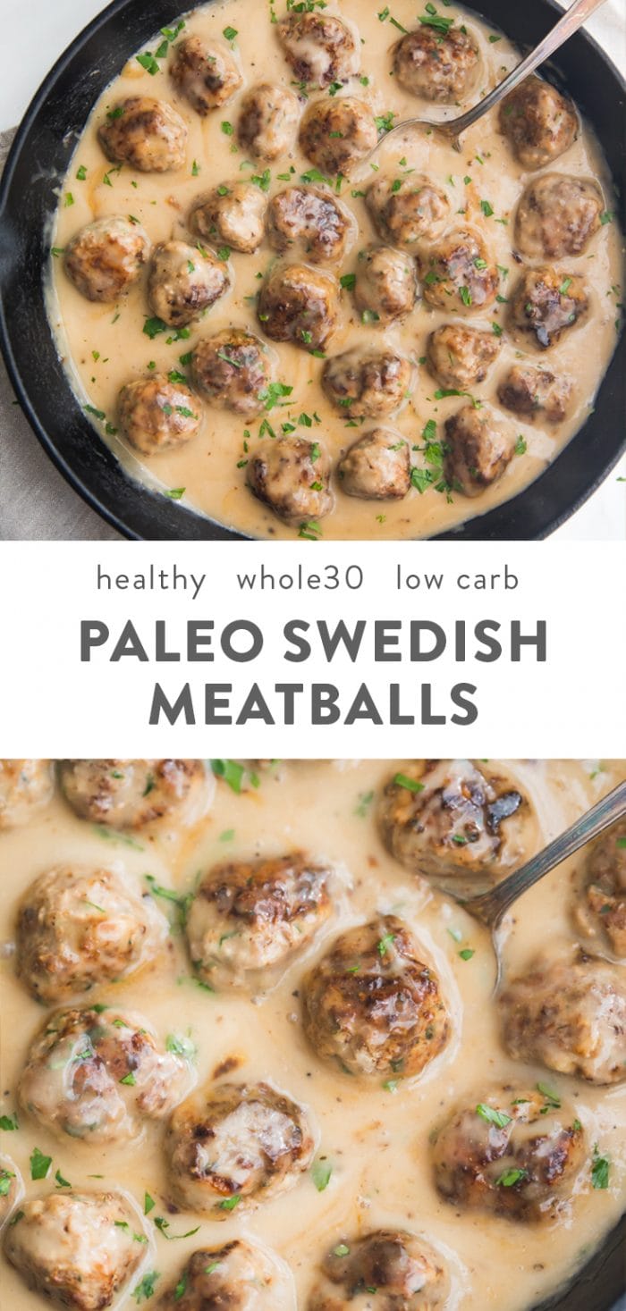 Paleo Swedish Meatballs with Swedish Meatballs Sauce (Whole30, Low Carb) Pinterest image