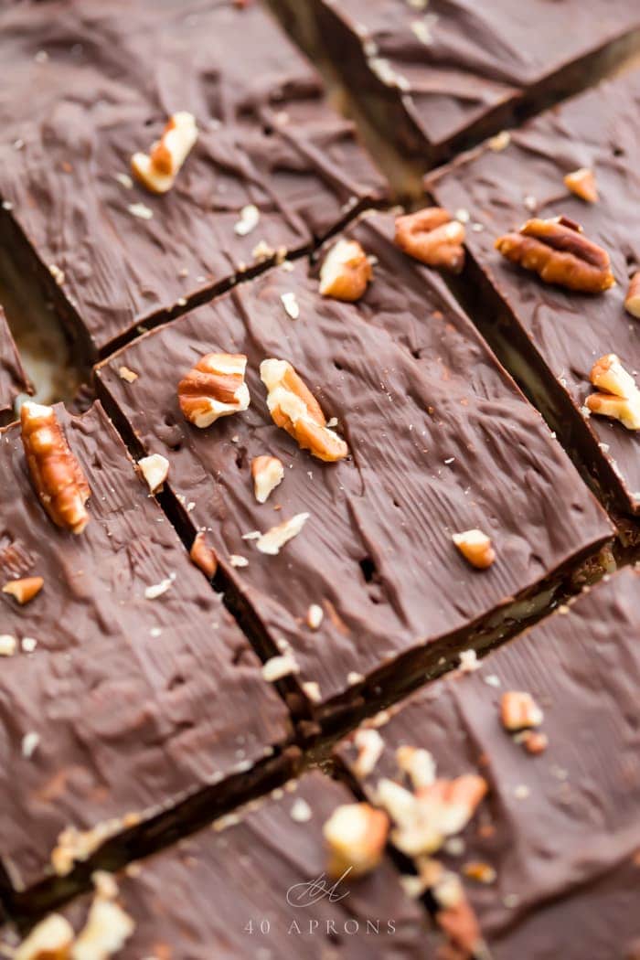 Closeup of healthy paleo and vegan turtle bars on parchment paper