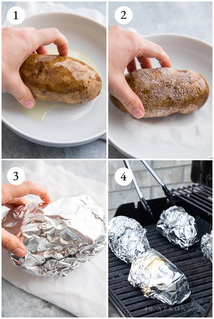 Baked potatoes on the grill instructions graphic