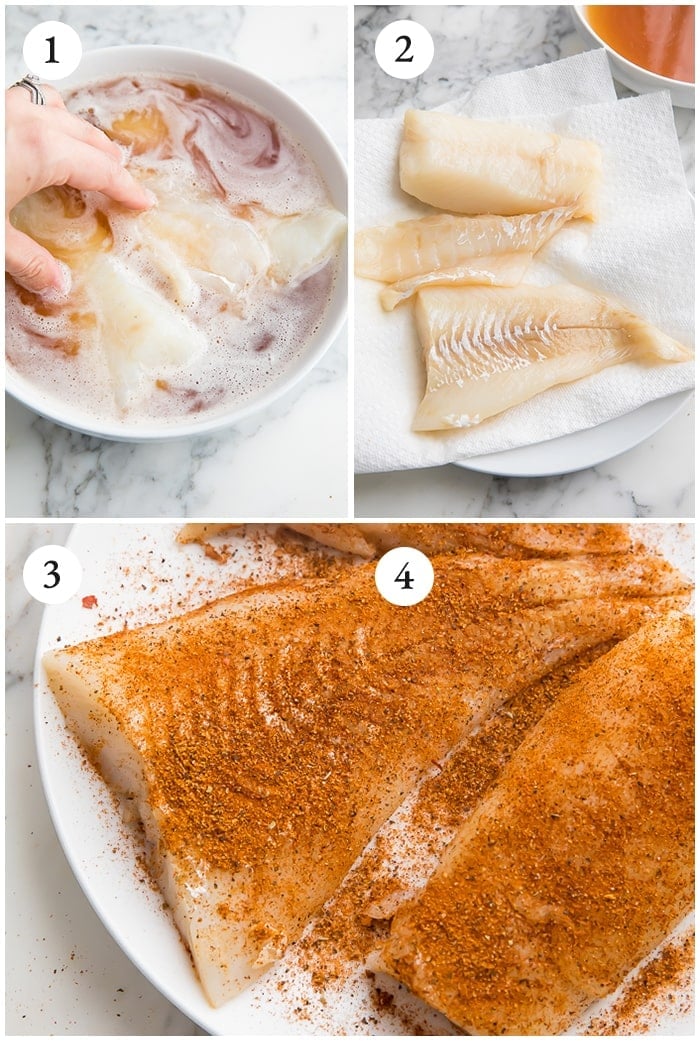 Process shots for marinating and seasoning the fish
