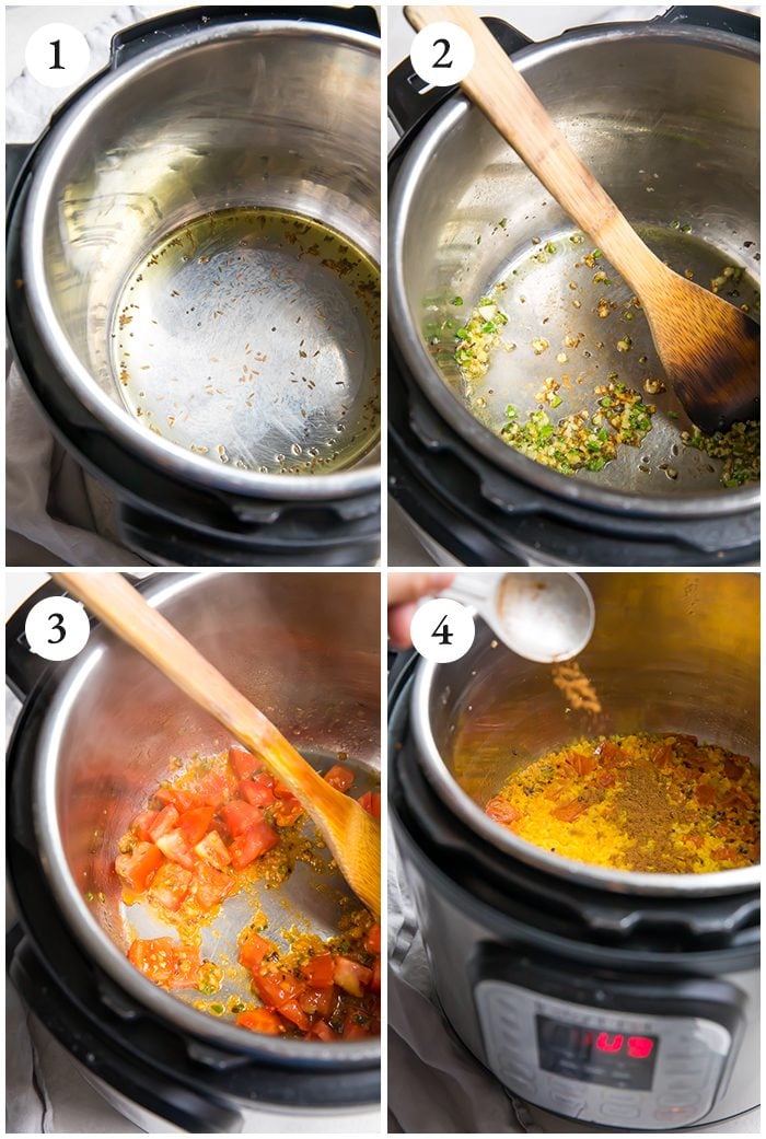 Four process shots to show how to make the instant pot dal