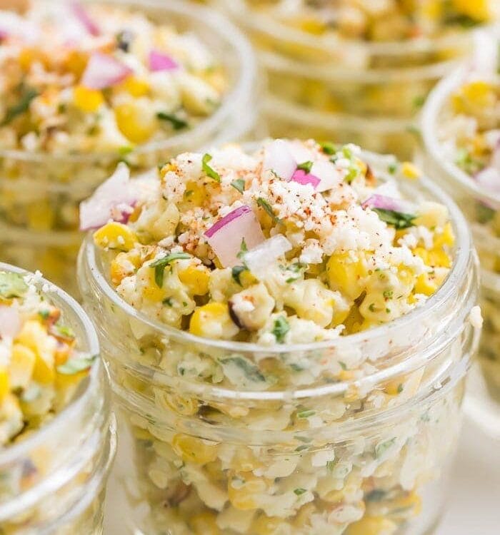 Jars of Mexican street corn salad