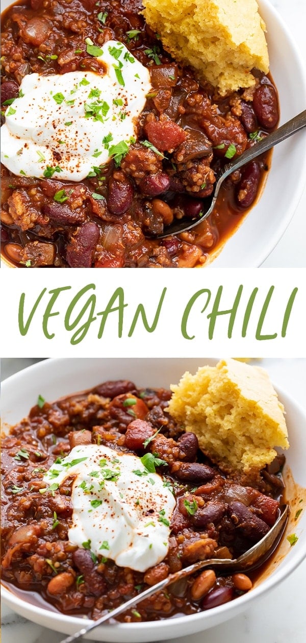 Vegan chili Pinterest graphic