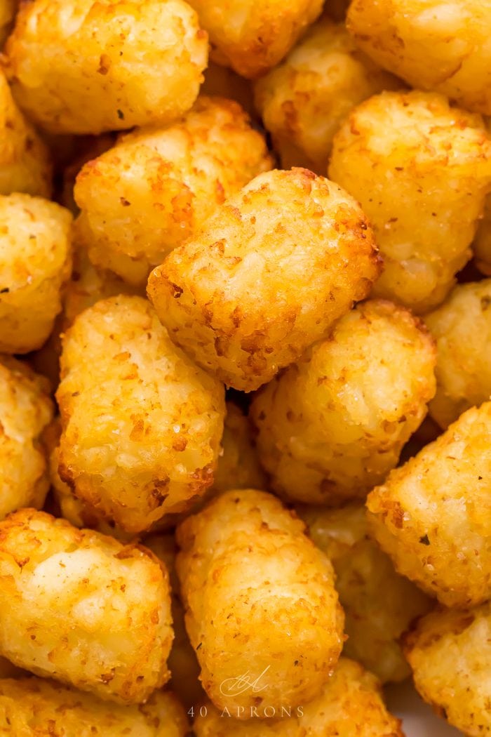 Close up of air fryer tater tots