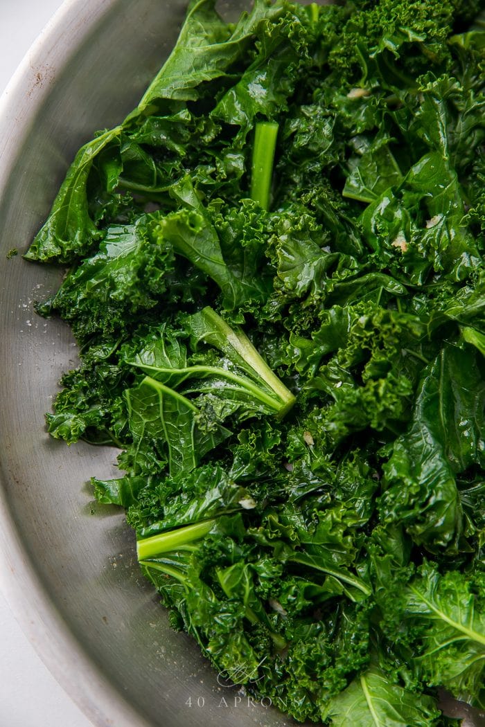 Close up of the sauteed kale