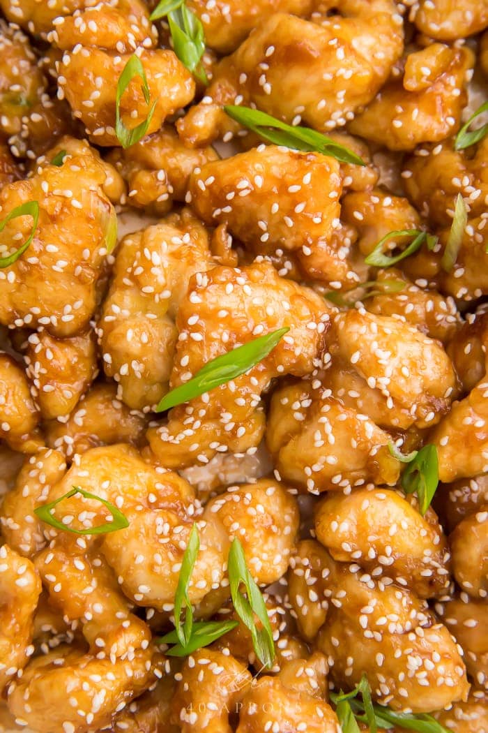 Close up of the cooked sesame chicken