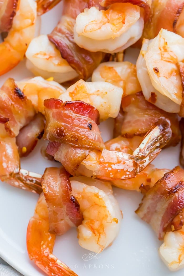 Close up of bacon wrapped shrimp
