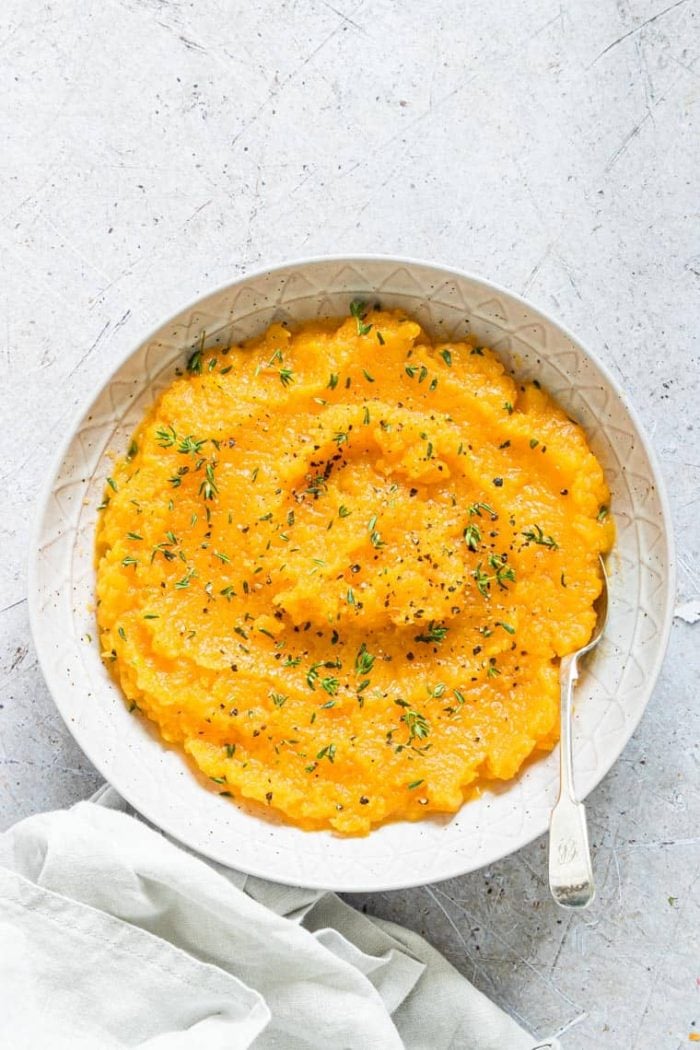 mashed butternut squash in a bowl