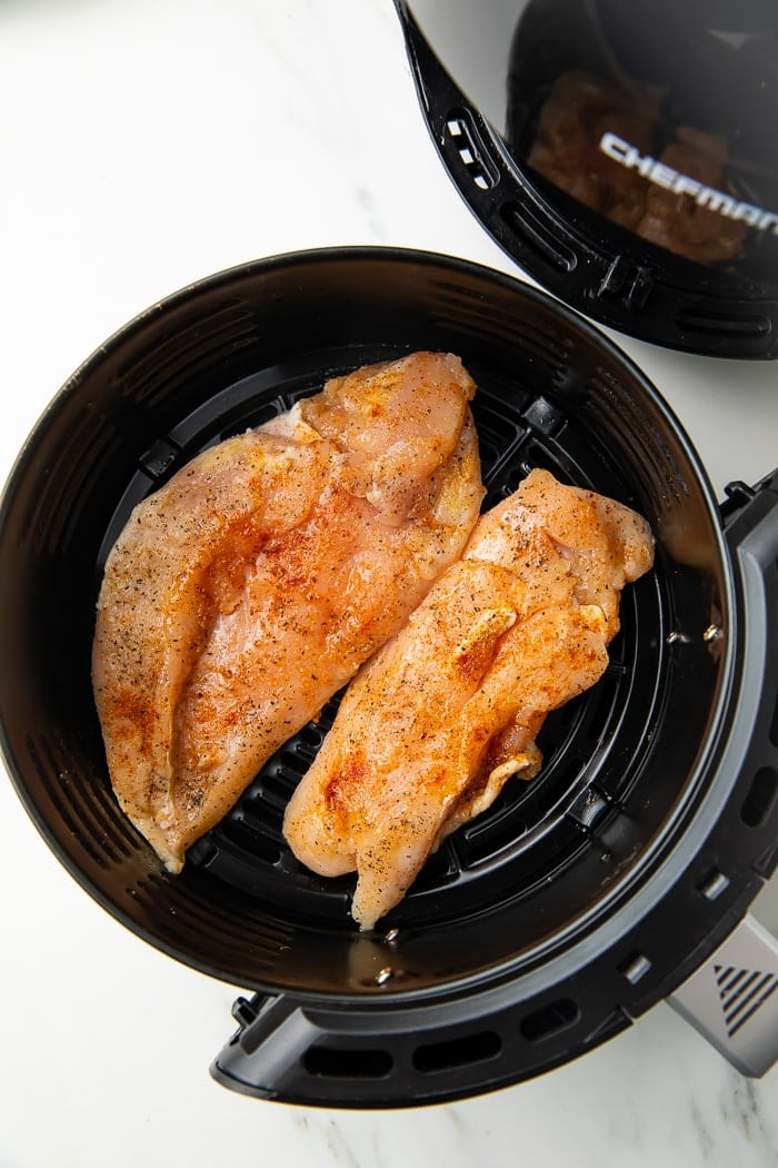 Chicken breasts in an air fryer