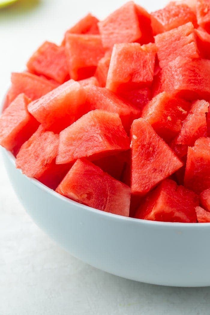 Bowl of cubes of watermelon