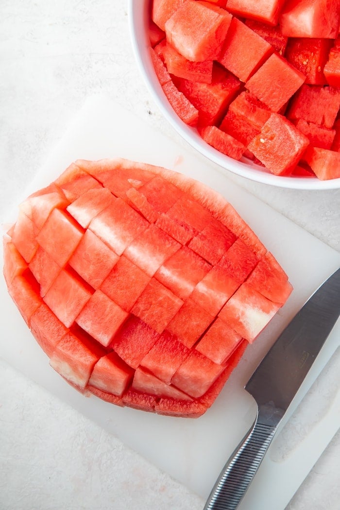 Watermelon cut into cubes