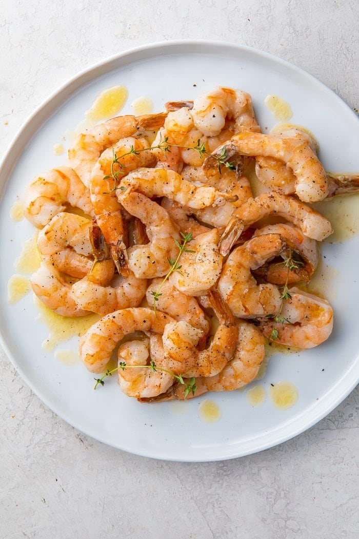 Sous vide shrimp on a plate
