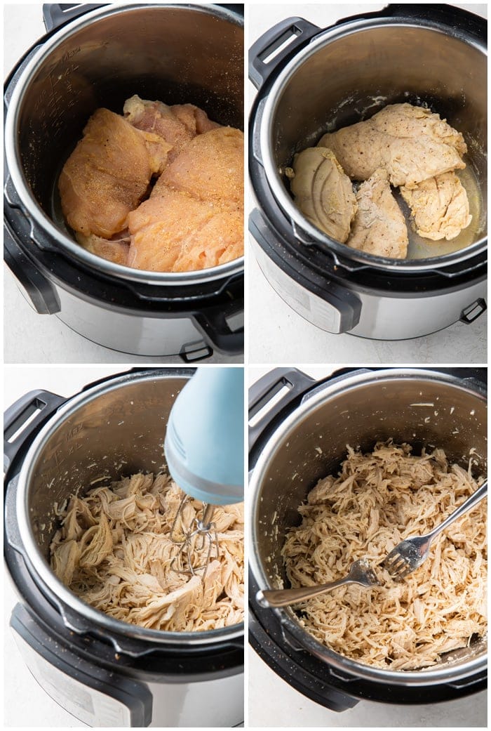 Instructions for making shredded chicken in the Instant Pot