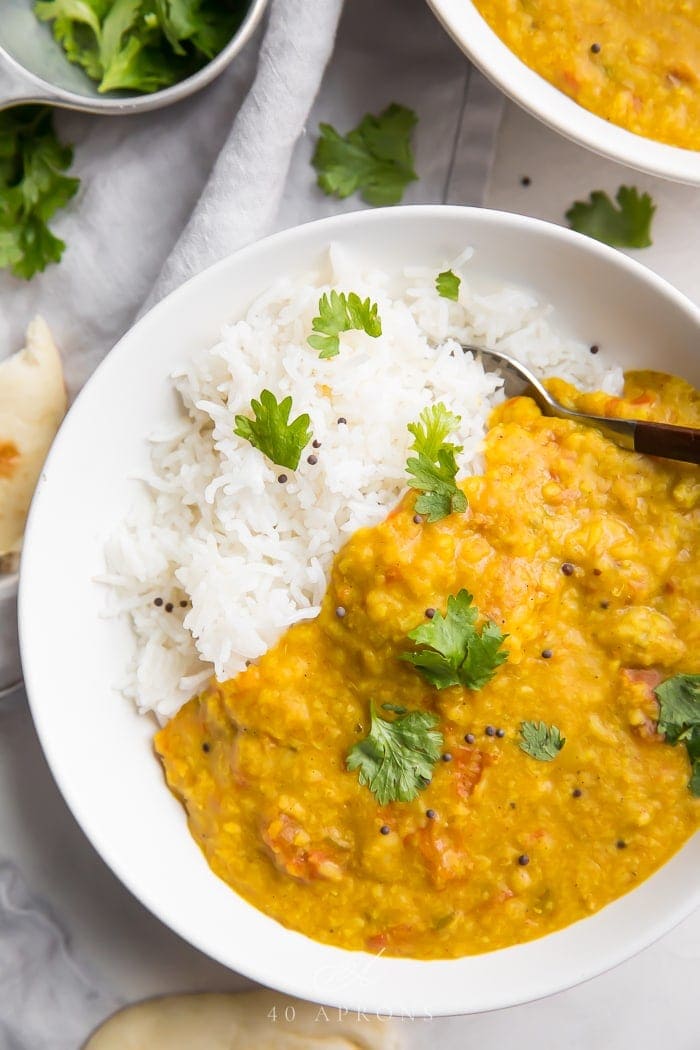 White bowl with instant pot dal