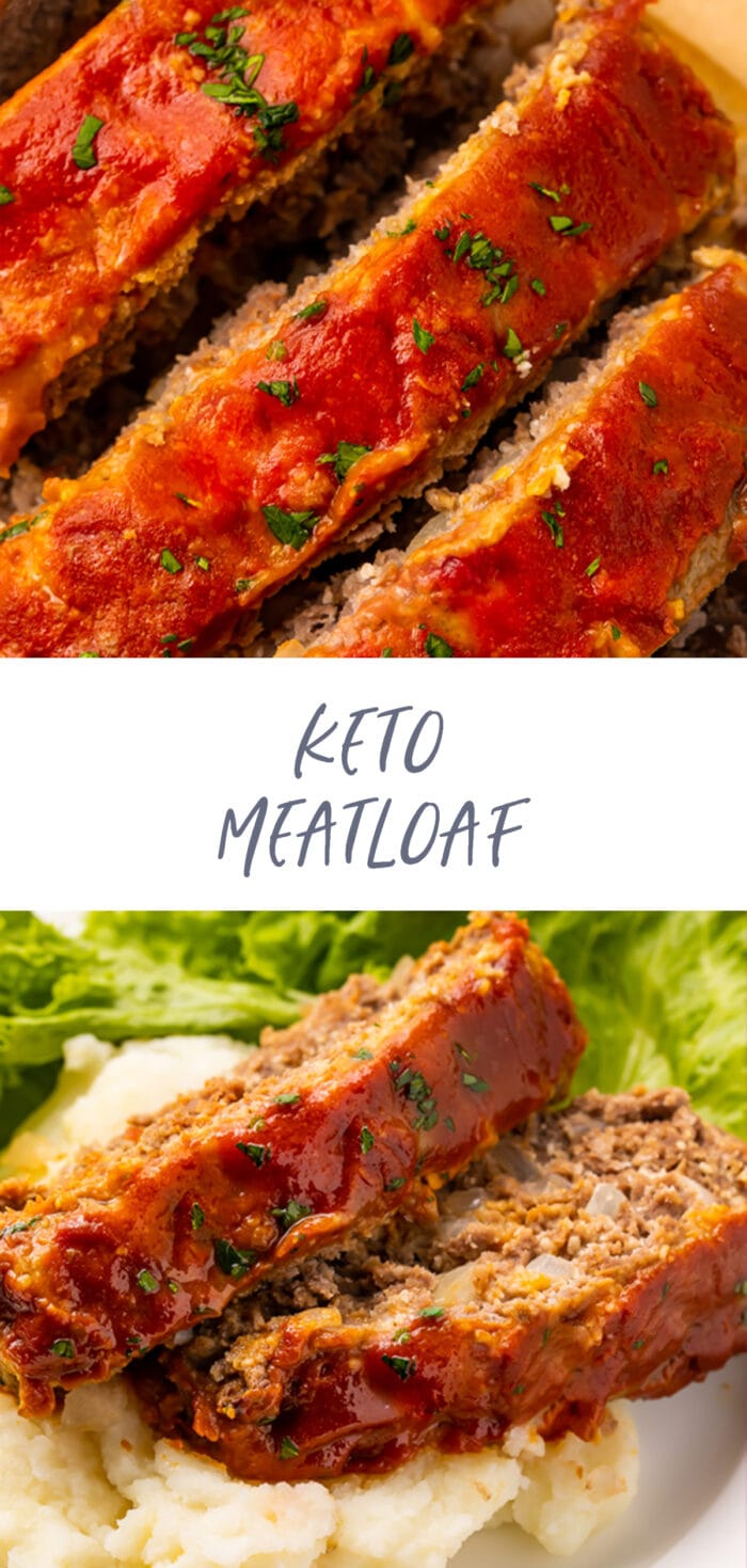 Pinterest graphic for keto meatloaf