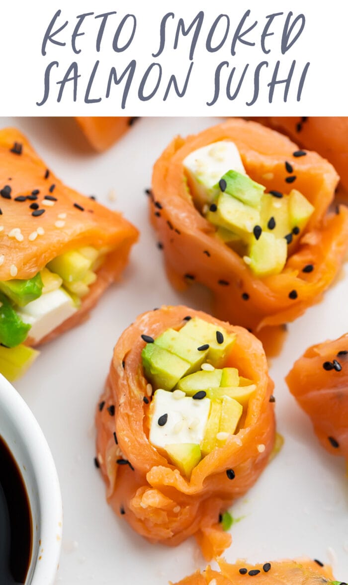 Pinterest graphic for keto smoked salmon sushi roll