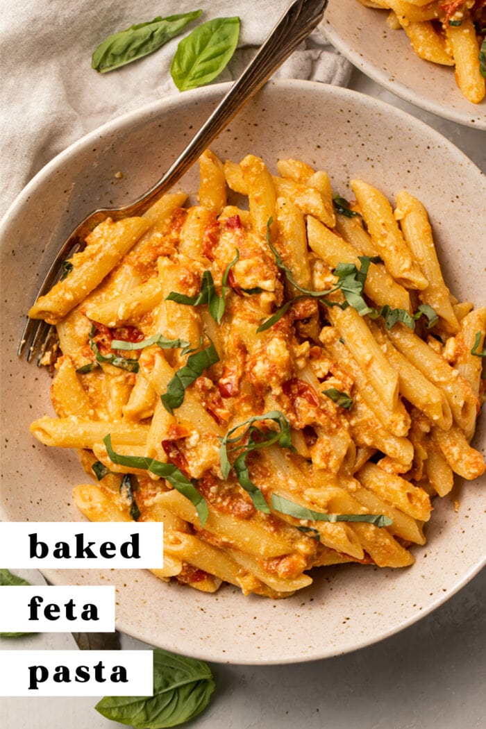 Pinterest graphic for baked feta pasta
