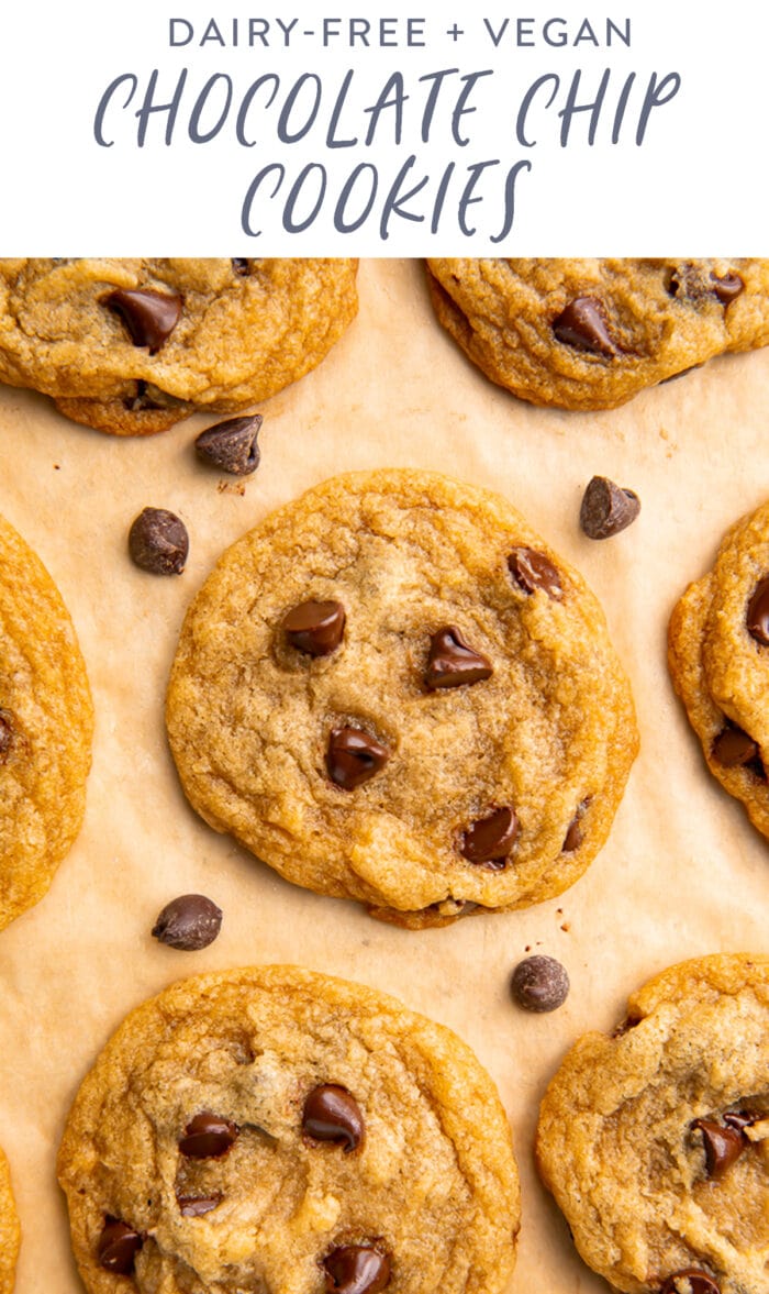 Pinterest graphic for vegan chocolate chip cookies