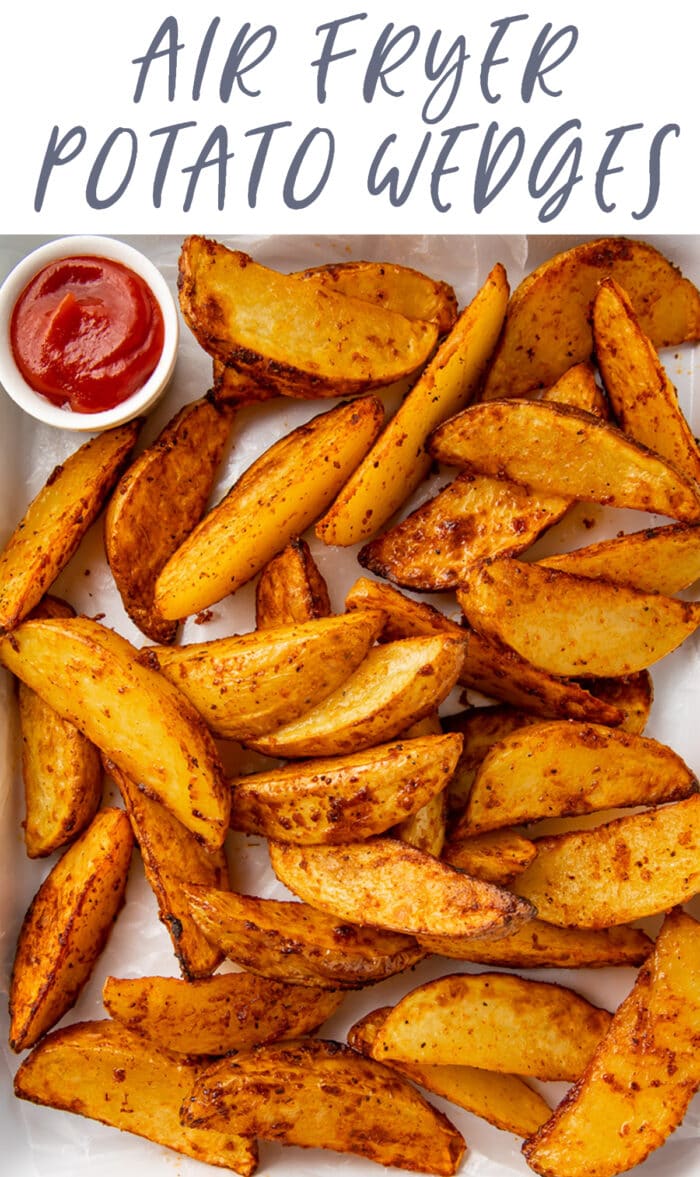 Pin graphic for air fryer potato wedges