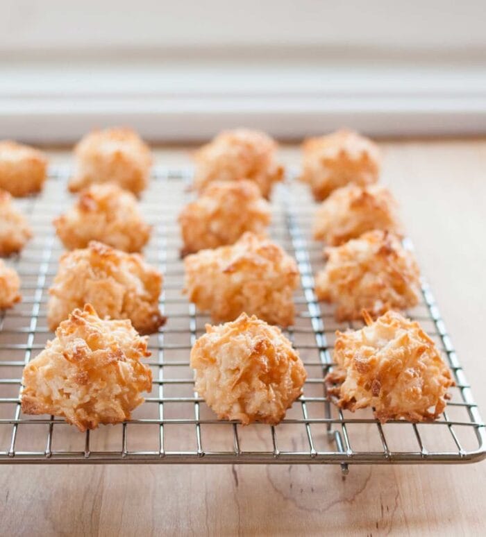 Coconut macaroons on a wire cooling rack