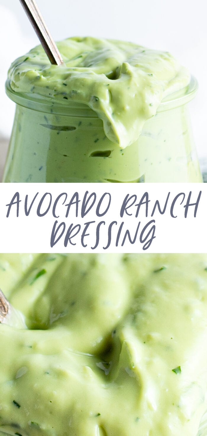Pin graphic for avocado ranch dressing