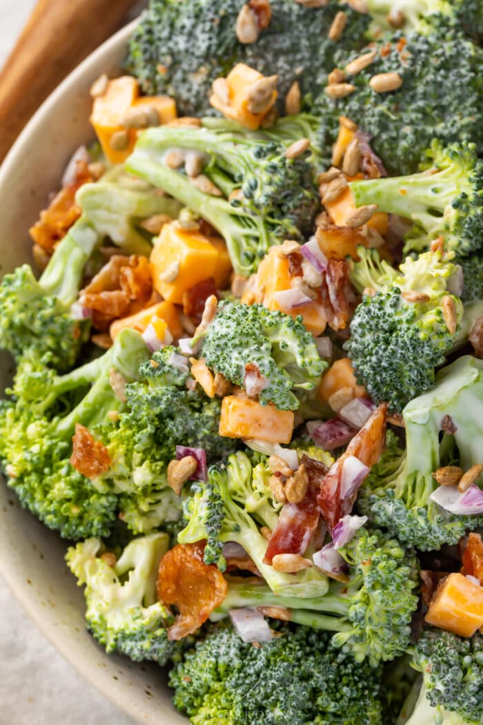 Close up of keto broccoli salad