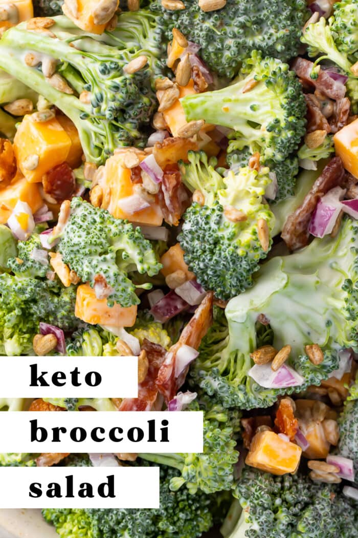 Pin graphic for keto broccoli salad
