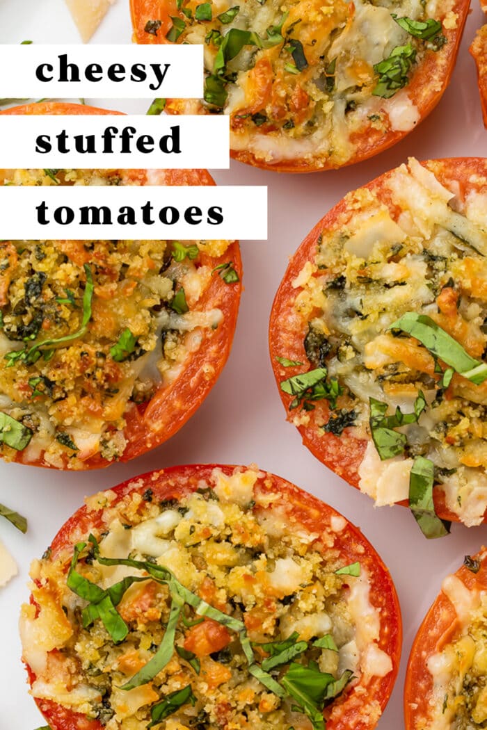 Pin graphic for stuffed tomatoes