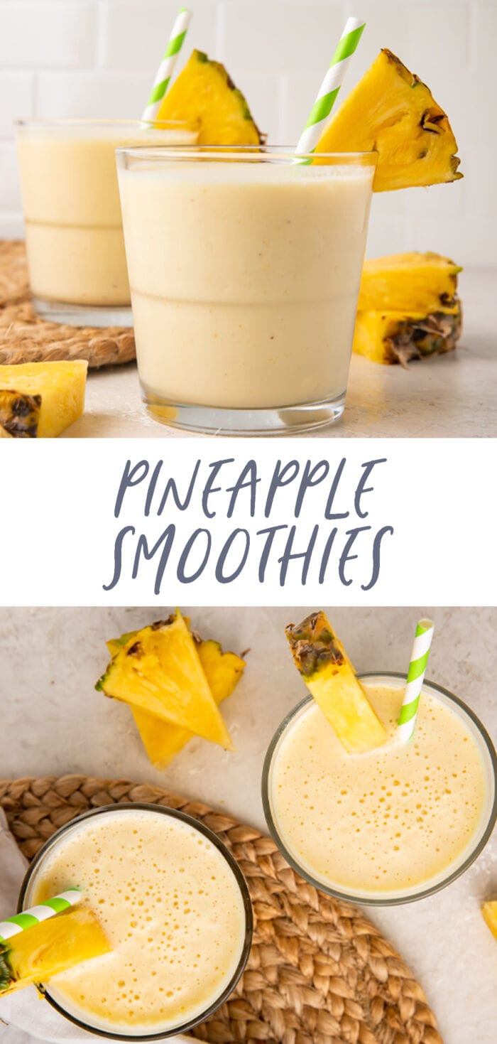 Pin graphic for pineapple smoothies