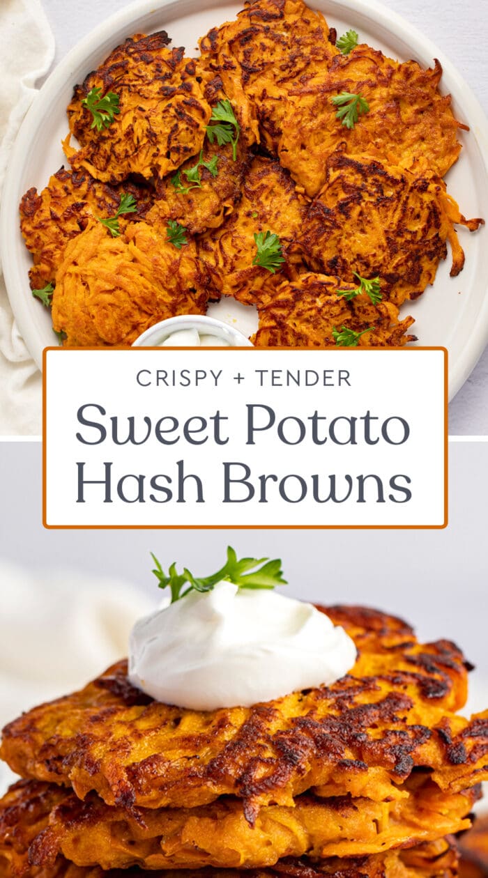 Pin graphic for sweet potato hash browns