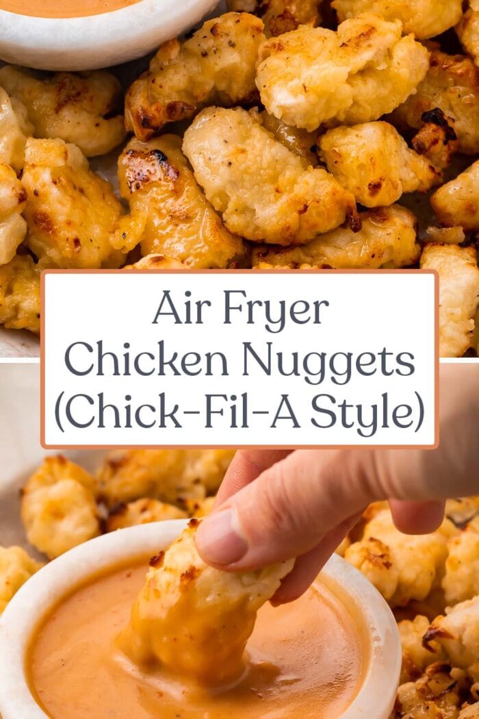 Pin graphic for air fryer chicken nuggets