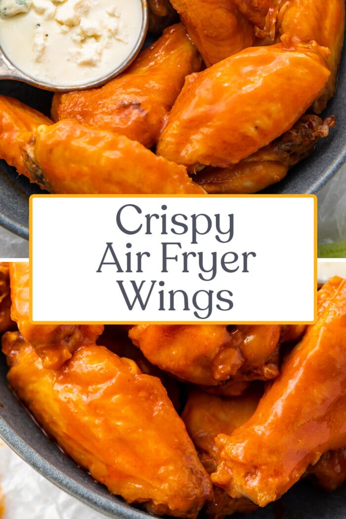 Pin graphic for air fryer chicken wings