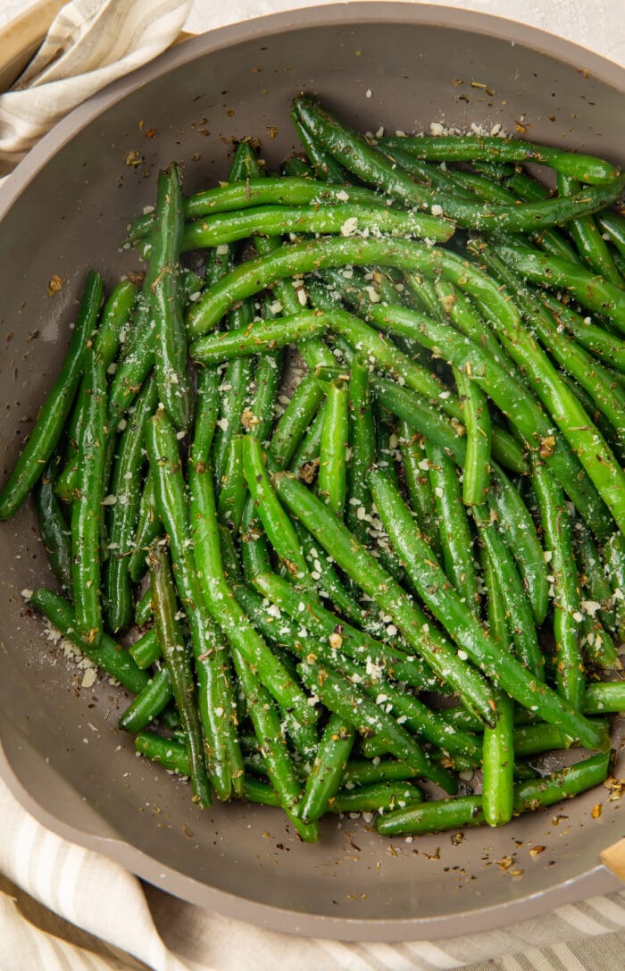 Italian green beans in a large grey bowl