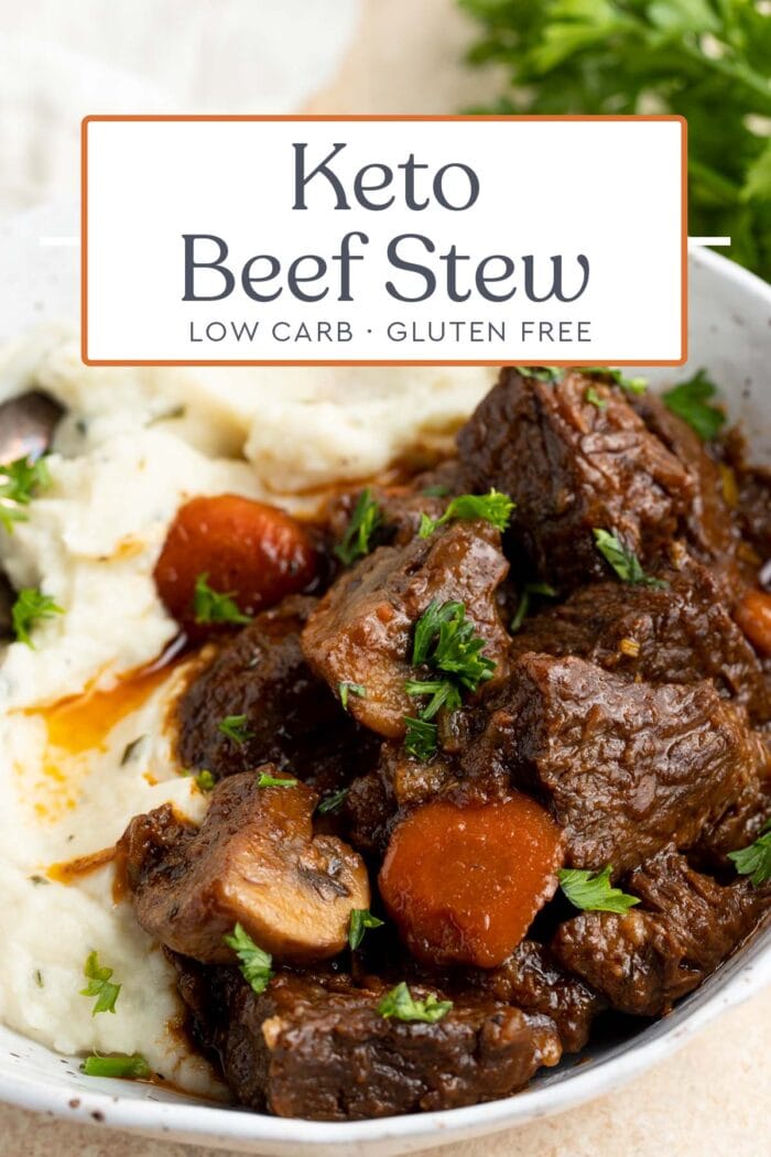 Pin graphic for keto beef stew