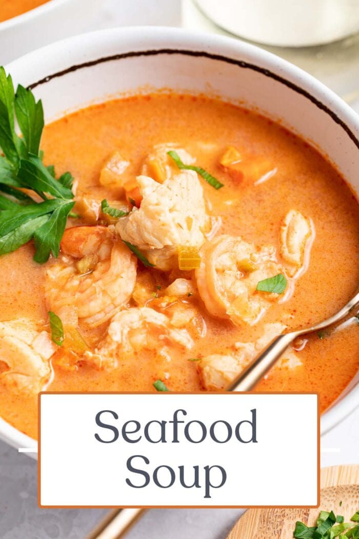 Pin graphic for seafood soup
