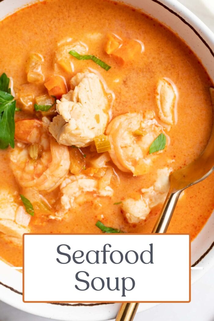 Pin graphic for seafood soup
