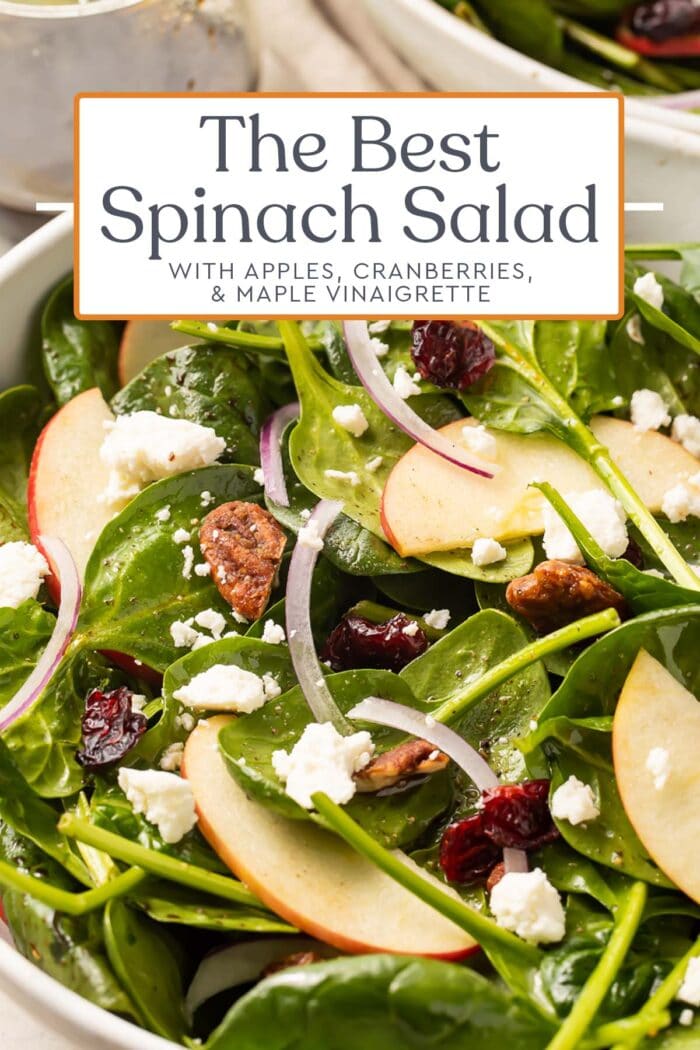 Pin graphic for spinach salad